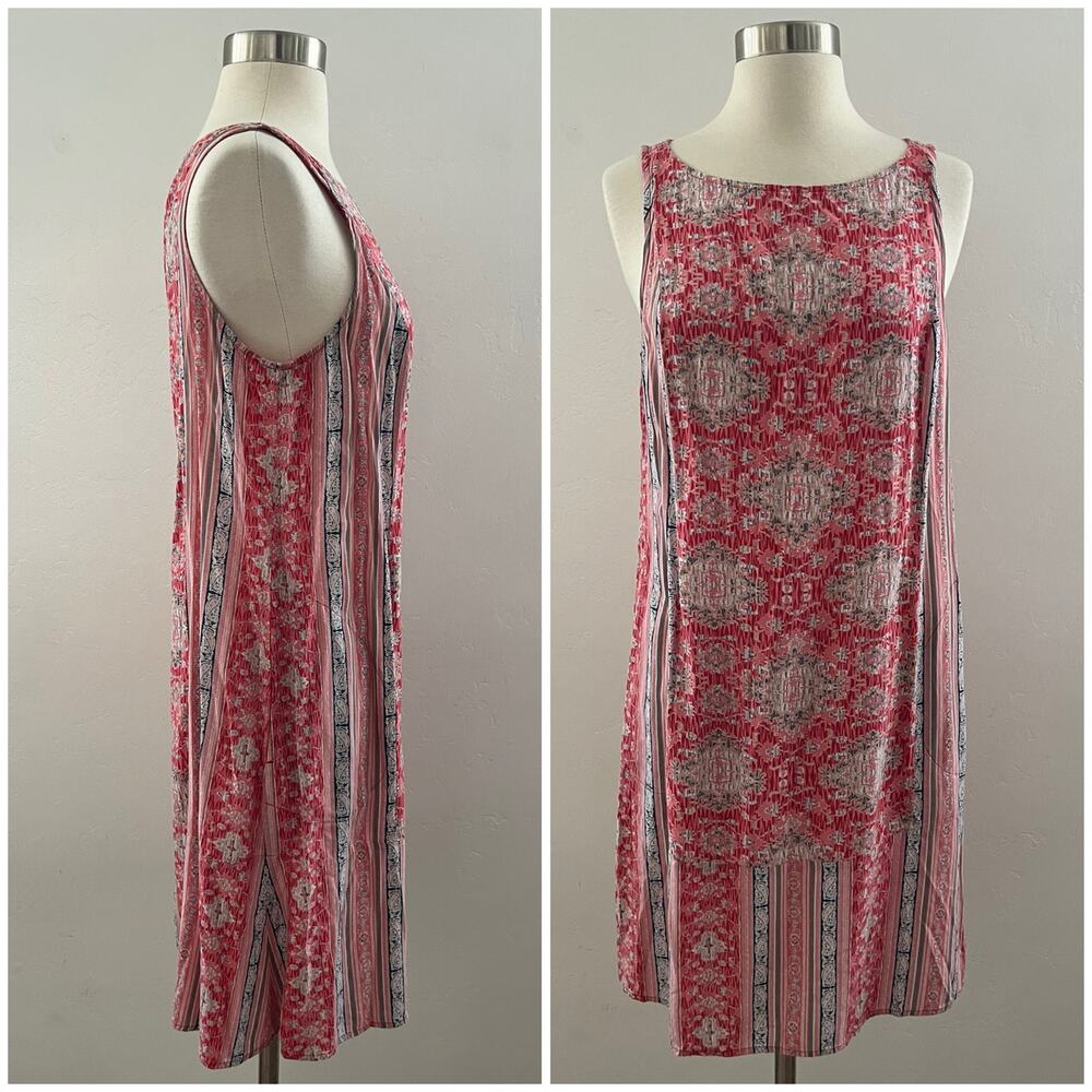 J. Jill Sleeveless Dress Size MP Red Abstract Pockets Lightweight Summer Rayon